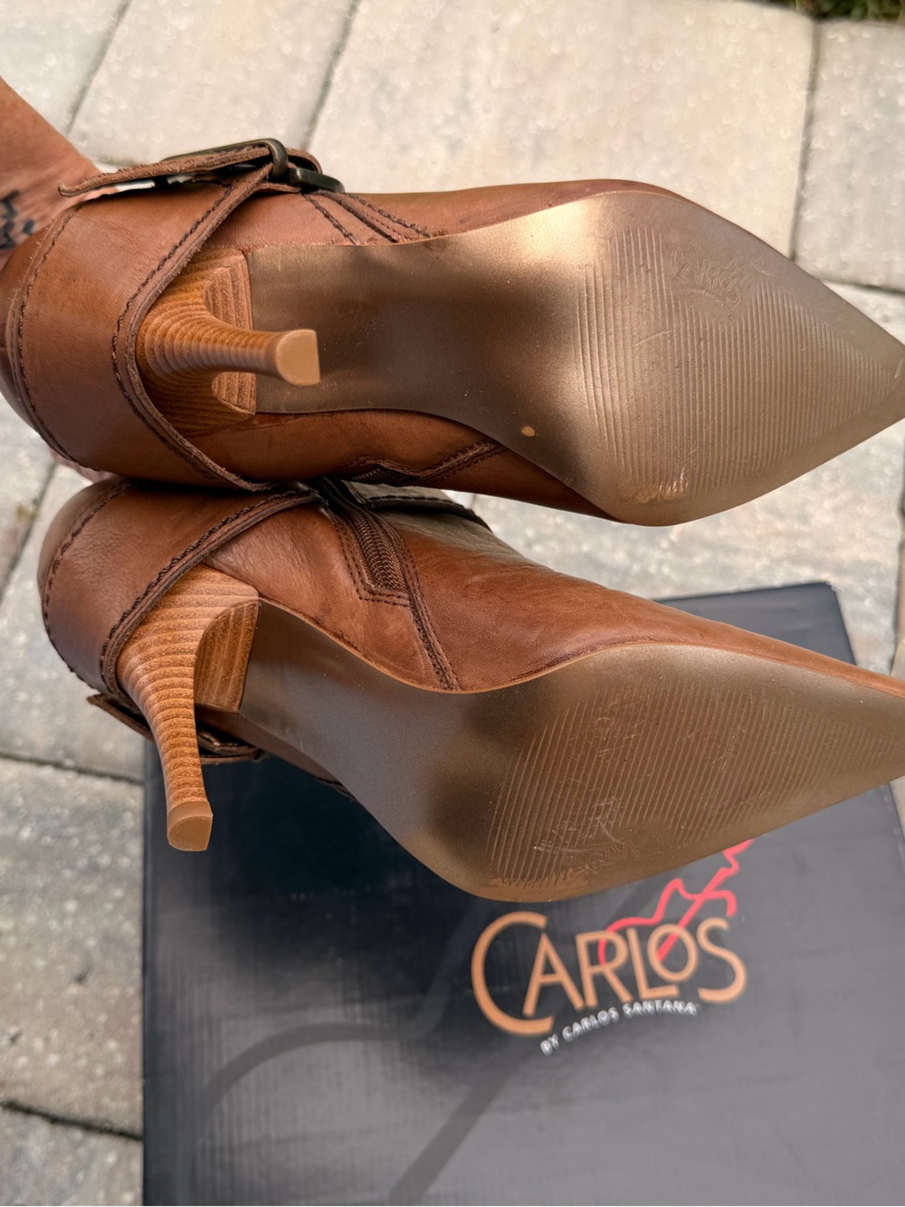 Carlos by Carlos Santana AVENGER Leather Pointed Ankle Booties w/ Buckle Sz 6.5 - Picture 2 of 6